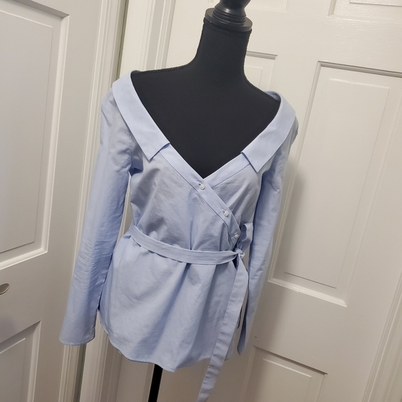 Zara Elegant Blue Women's Wrap Top - Picture 8 of 9